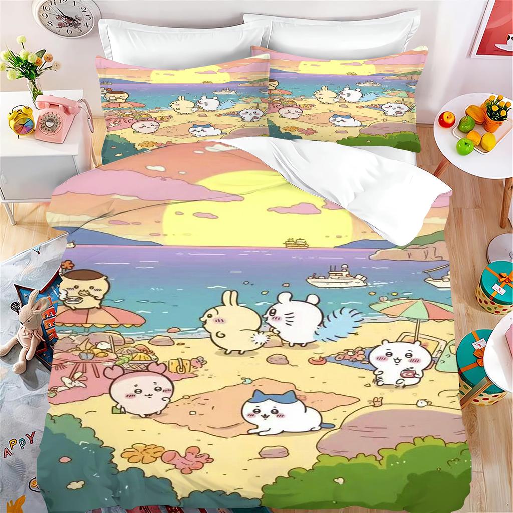 Quilt Duvet Miniso-Collaboration Bedding Set Chiikawa Xiaoba Giy Usachi Children'S 3-Piece Badroom Children Birthday Gifts