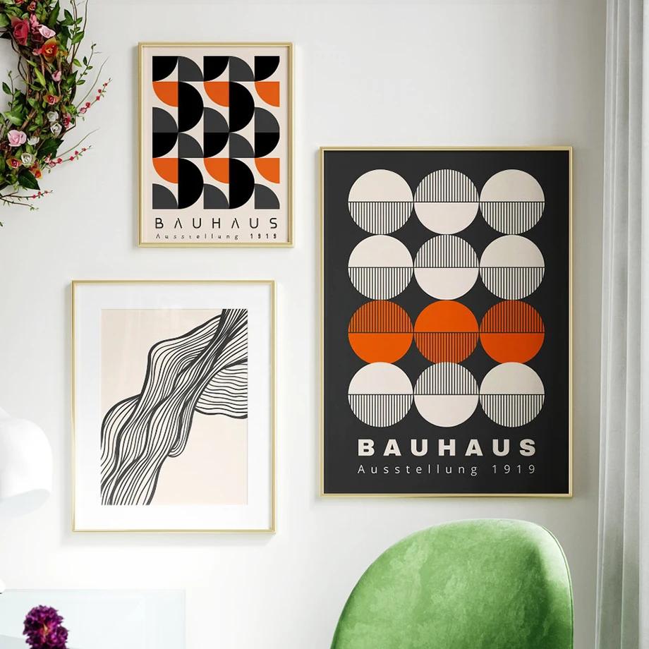 Bauhaus Geometrische Linien Regenbogen Wandkunst Poster Leinwand Nordisch Abstrakt Leinwanddrucke für Moderne Hotelbar Wohnzimmer Dekor