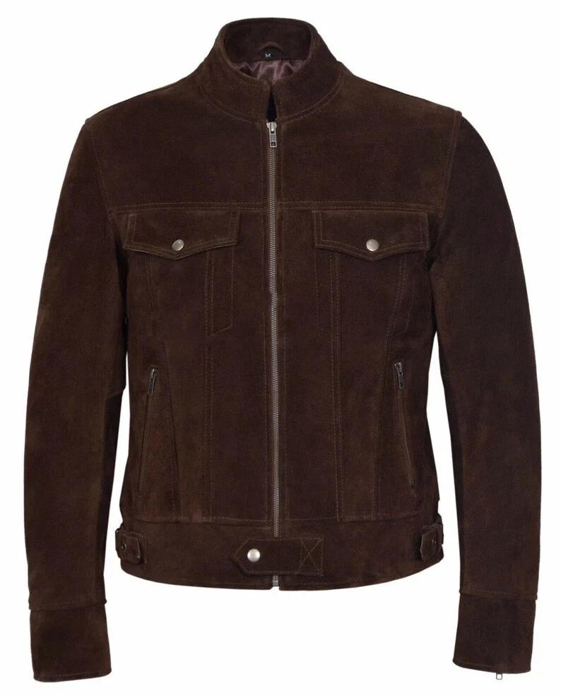 Zipper Handmade 100% Lambskin Leather Jacket Brown Designer Biker Suede Party Wear Men