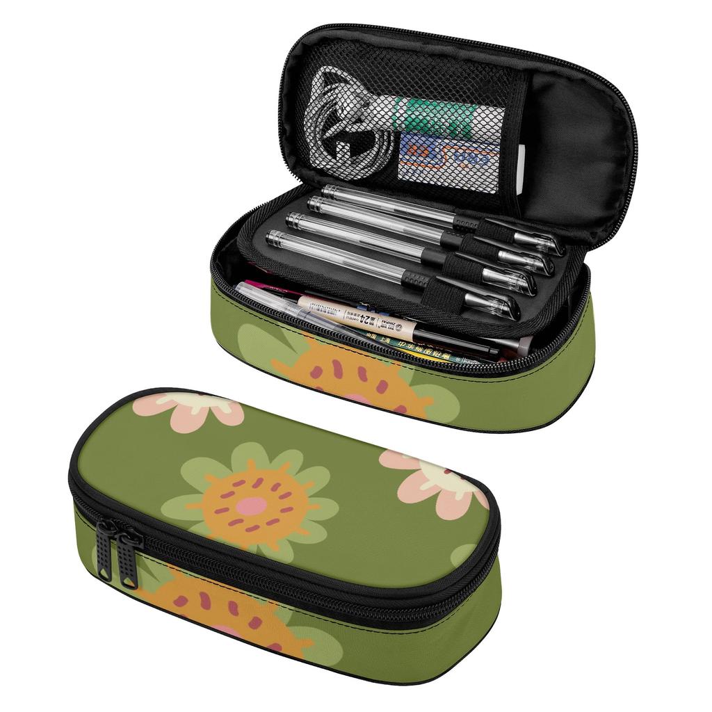 Pencil Bag 300D Polyester Large Capacity Zipper Closure with Main Compartment Mesh Pocket and Pen Slots for Middle School Students