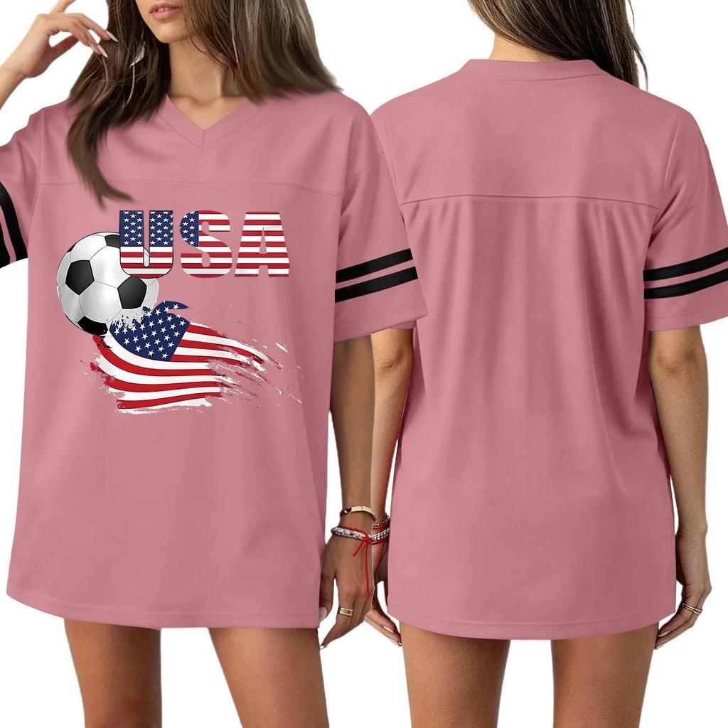 Women's Casual & Stylish V-Neck Sports — Print Short-Sleeve Athletic T-Shirt Top