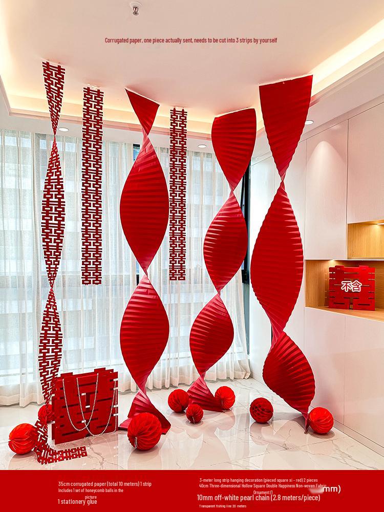 Double Happiness Wedding Room Decor Set: Non-Woven Fabric Papercut for Bride and Groom's Bedroom or Hotel.