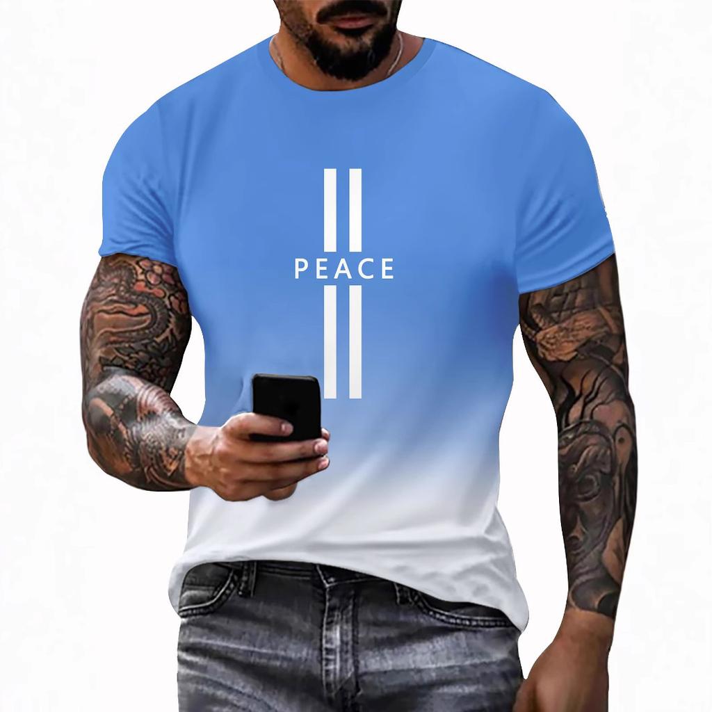 Tricouri de vară cu gât rotund, cu imprimeu 3D cu litere în gradient, la modă, casual, cu mânecă scurtă pentru bărbați