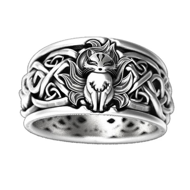 

Retro Divine Parable Nine-tailed Fox Weaving Pattern Women s Jewelry Fashion Hollow Ring Men s Wholesale 11