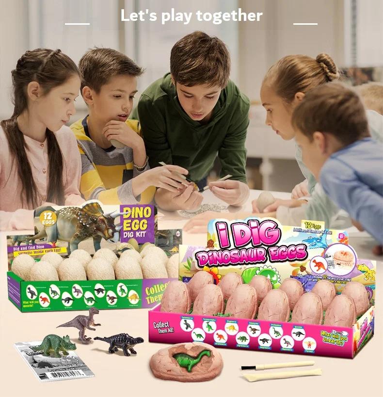 12PCS  Archeological  Dig Up Dinosaur Egg Fossil Excavation Toy Kid Scientific Mining DIY Dino Egg Multiplayer Party Favors Toys