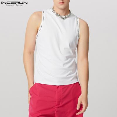 Men Round Neck Sleeveless Print Patchwork Rib Sport Summer Tank Tops