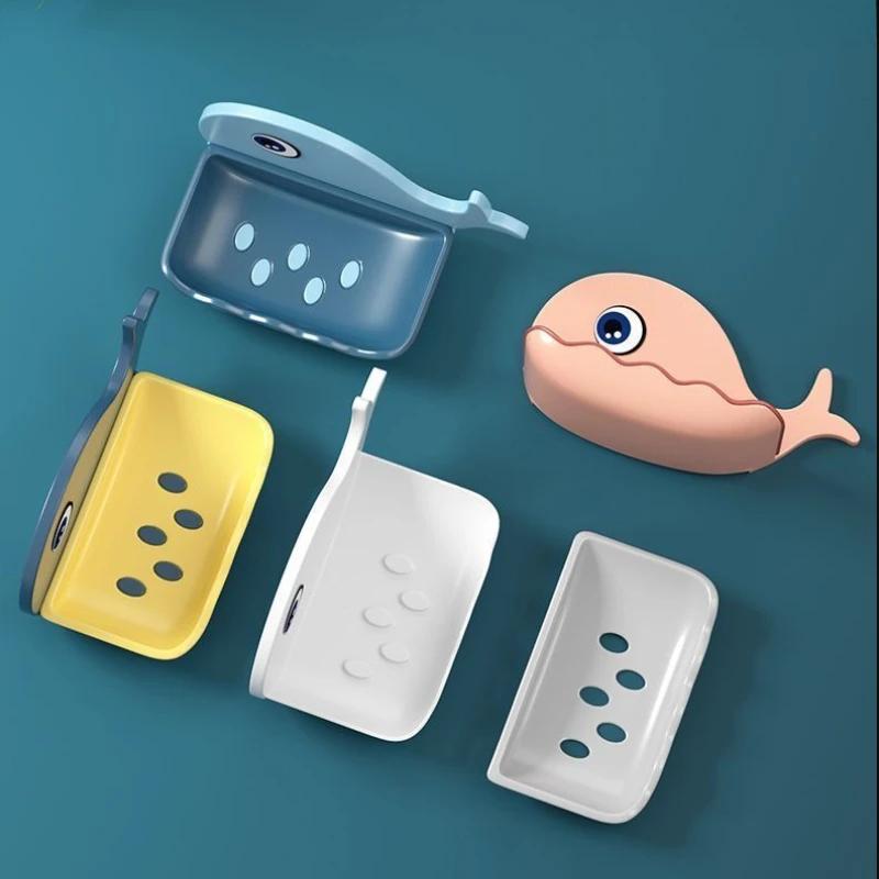 1pc Cartoon Whale Shape Soap Box for Bathroom Toilet Kitchen Bathroom Soap Holder No-hole Wall Mounted Soap Holder