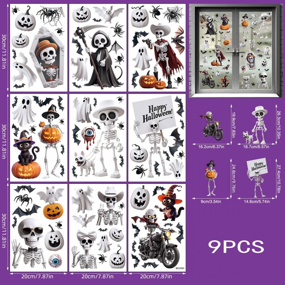 Halloween statisch haftende Fensteraufkleber Set Kürbis Geist Fledermaus Spukhaus Deko Wiederverwendbar Heimparty für Feiertag Glasdeko