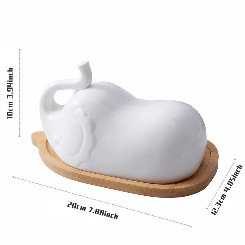 

White Porcelain Ceramic Elephant Shaped Butter Container Butter Dish With Lid For Countertop Butter Keeper Holder for Fridge 6 Inches білий