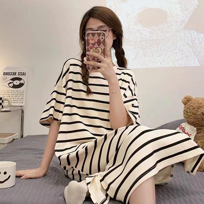 Summer Women's  Loose Short-Sleeve Cartoon Nightdress Cute Lightweight Student Style Sleepwear Home Wear Pajamas