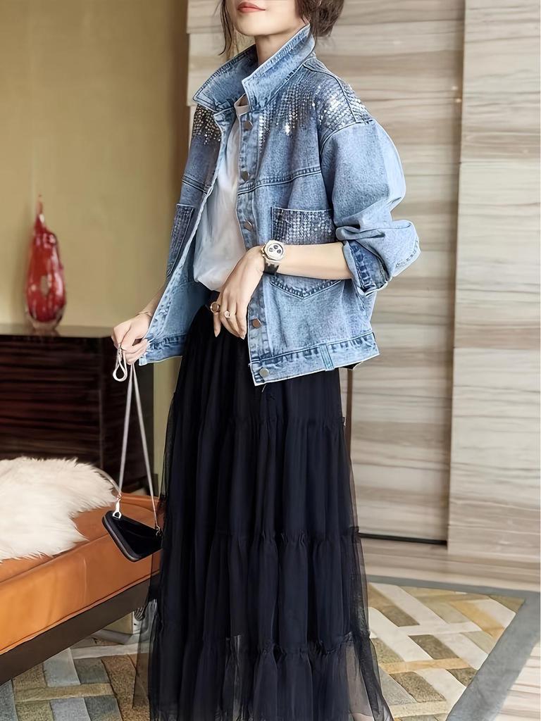 2026 Women's Sequined Denim Jacket - Spring/Autumn Collection