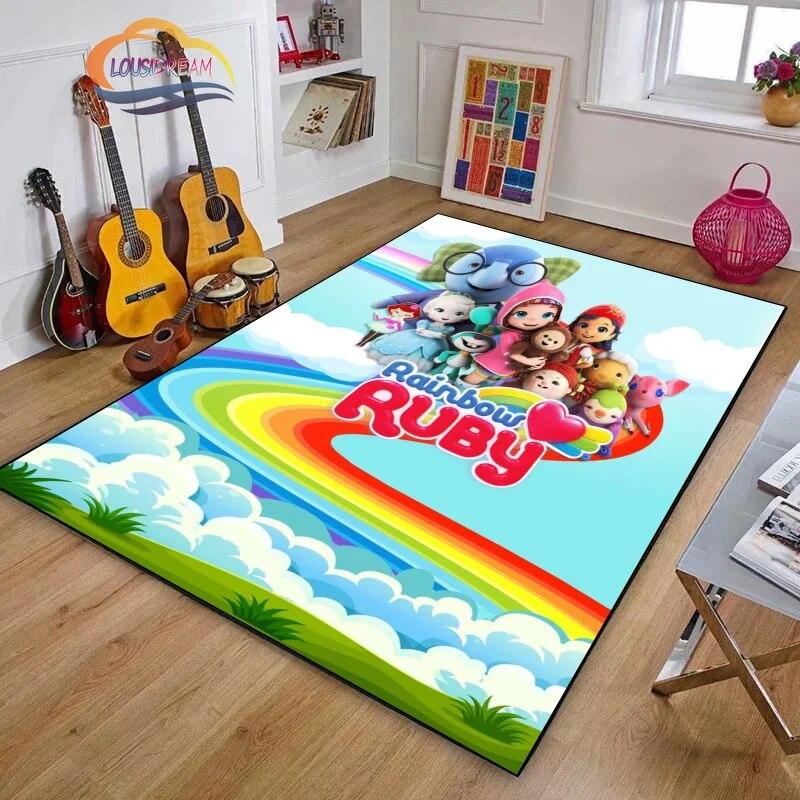 3D Printing Rainbow Ruby Series Carpet Lulu and Bear Cartoon Living Room Bedroom Non-slip Rug Soft Play Area Floor Mat Girl Gift