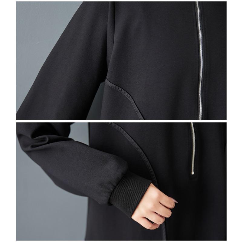 DIMANAF 2025 Women Plus Size Autumn Shirt Dress Loose Casual Oversize Long Sleeve Vintage Dress Black Zipper