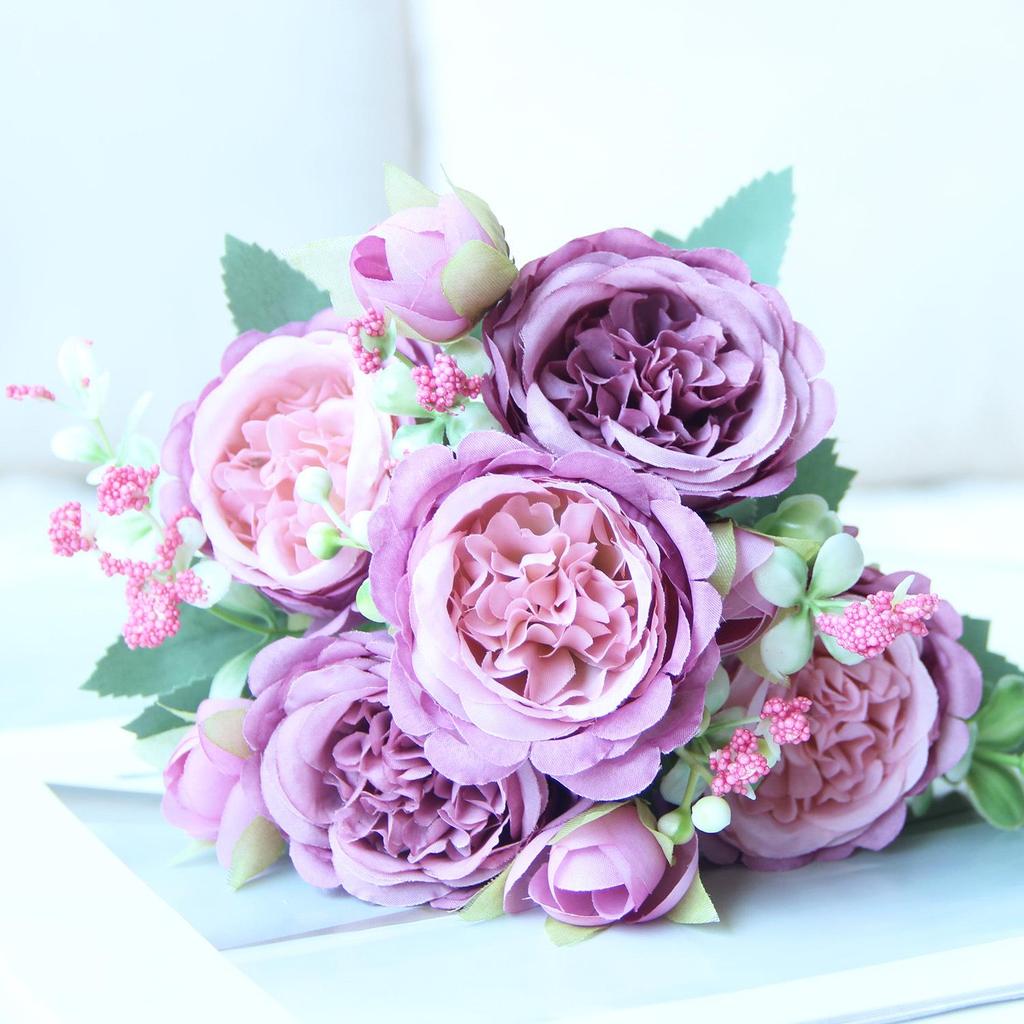 Artificial Persian Rose Bouquets - 5-Head Faux Roses for Home and Wedding Décor