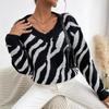 Women's Autumn/Winter 2025 Zebra Print Thick Knit Pullover Sweater - European & American Fashion
