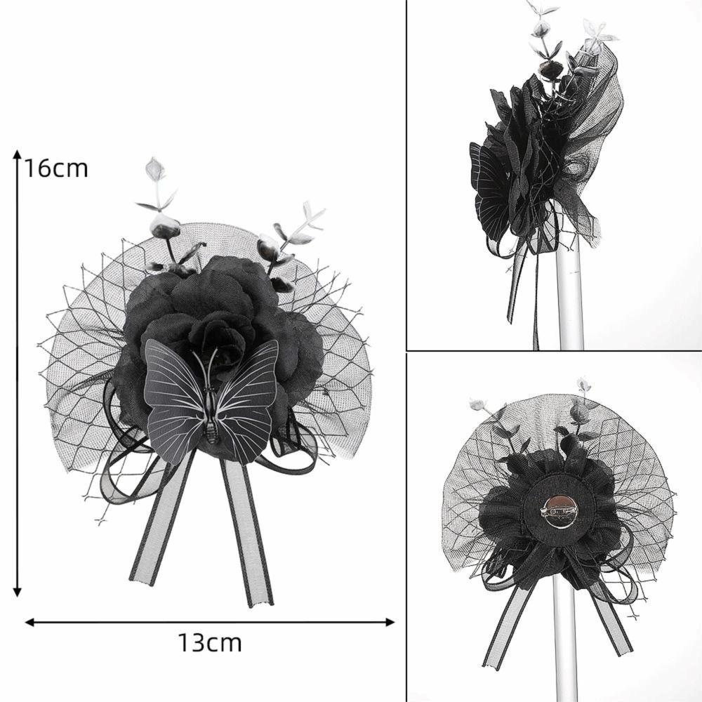 Tulle Mesh Rose Corsage Black Color Flower Brooch New Wrist Corsage  Halloween Costume Corsage Brooch