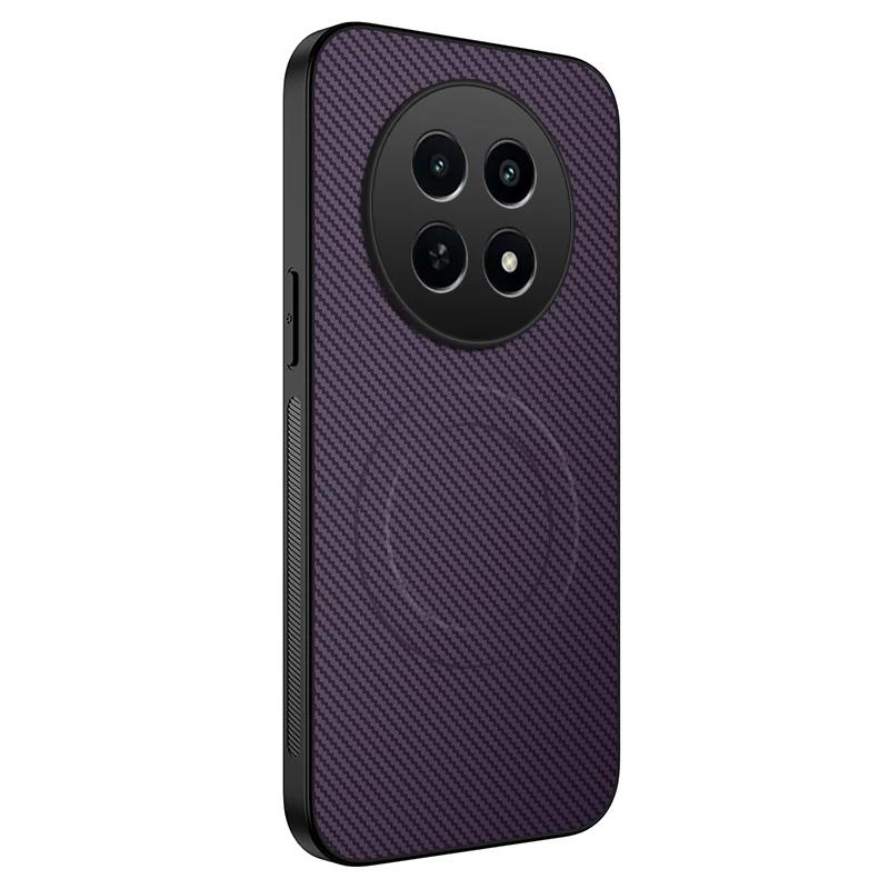 

Magnetic Silicone Case For Realme 12X 13 12 Pro Plus 5G 4G Wireless Charging Carbon Fiber PU Anti-Drop Soft Cover Phone Cases For Realme 12 4G фиолетовый
