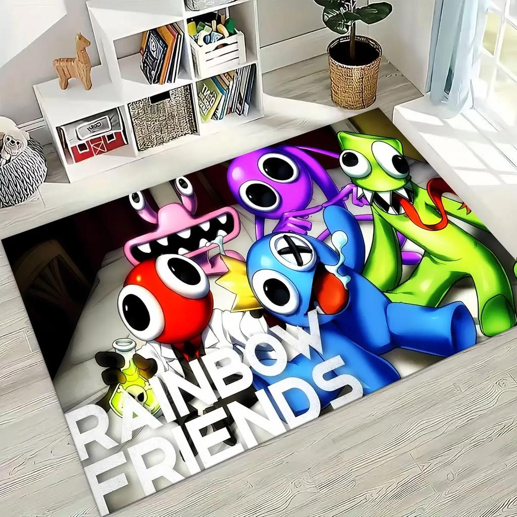 Spiel 3D R-Rainbow F-Friends Cartoon Kunst Teppich für Schlafzimmer Wohnzimmer Sofa Zuhause Fußmatte Dekor,Große rutschfeste Kinderspiel-Bodenmatte