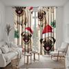2pcs HD American Cartoon Puppy Decorated Curtain with Santa Hat White Tie Digital Printed Curtain Home Decoration Style Decor