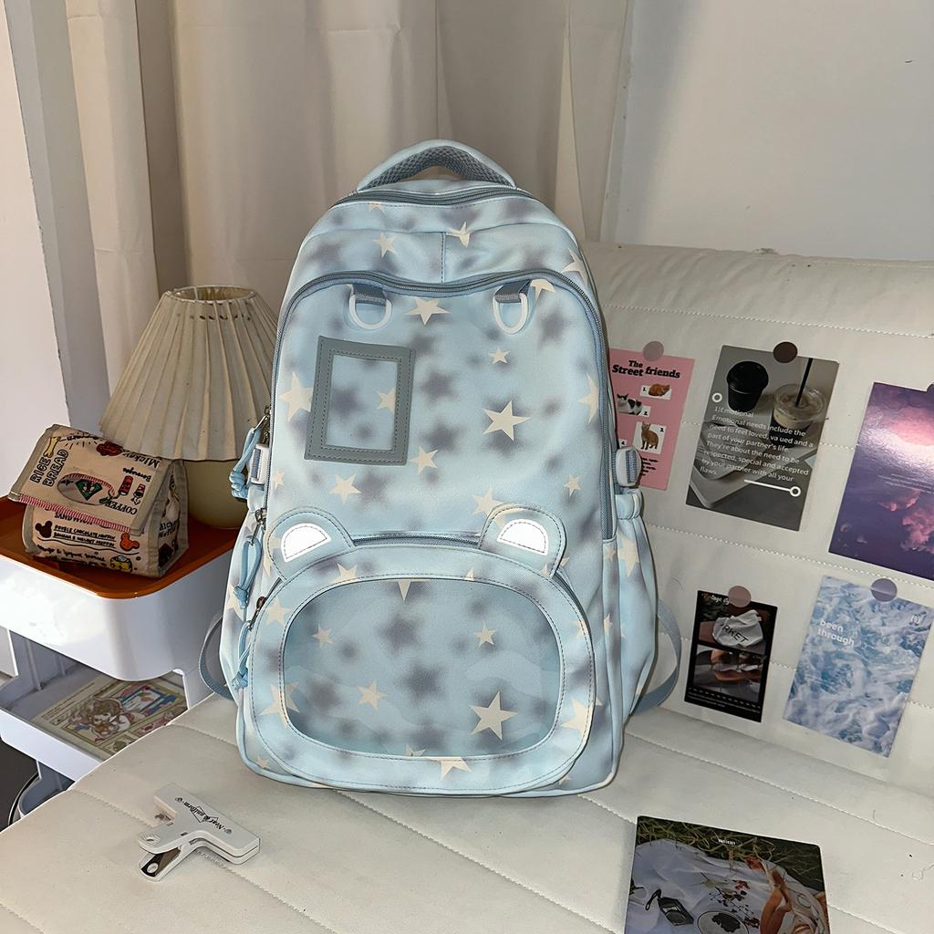 Schoolbag Korean version ins High value sweet pentagram transparent ears backpack for junior high school students large capacity class backpack