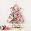 Summer Baby Girl Flutter Sleeve Dress with Bag - Princess Toddler Outfit, All-Over Print.