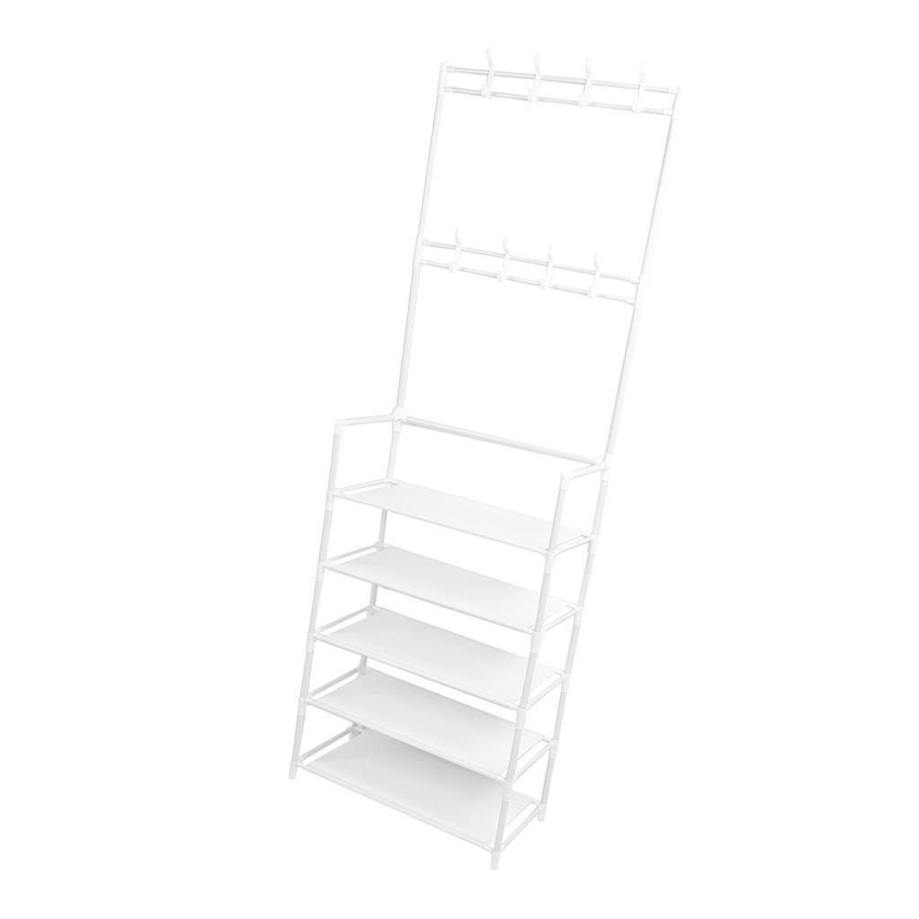 Coat Shoe Rack with Hooks 68.9in 5 Tier Metal Multifunctional Dust Proof Ample Space Coat Shoe