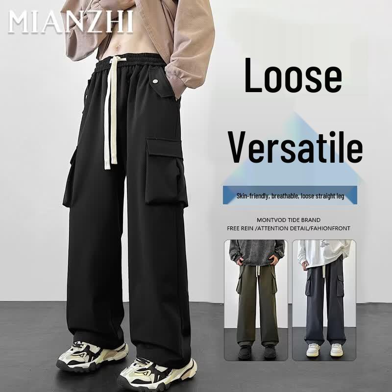 MianZhi Men s Summer Casual Wide-Leg Cargo Pants M чёрный