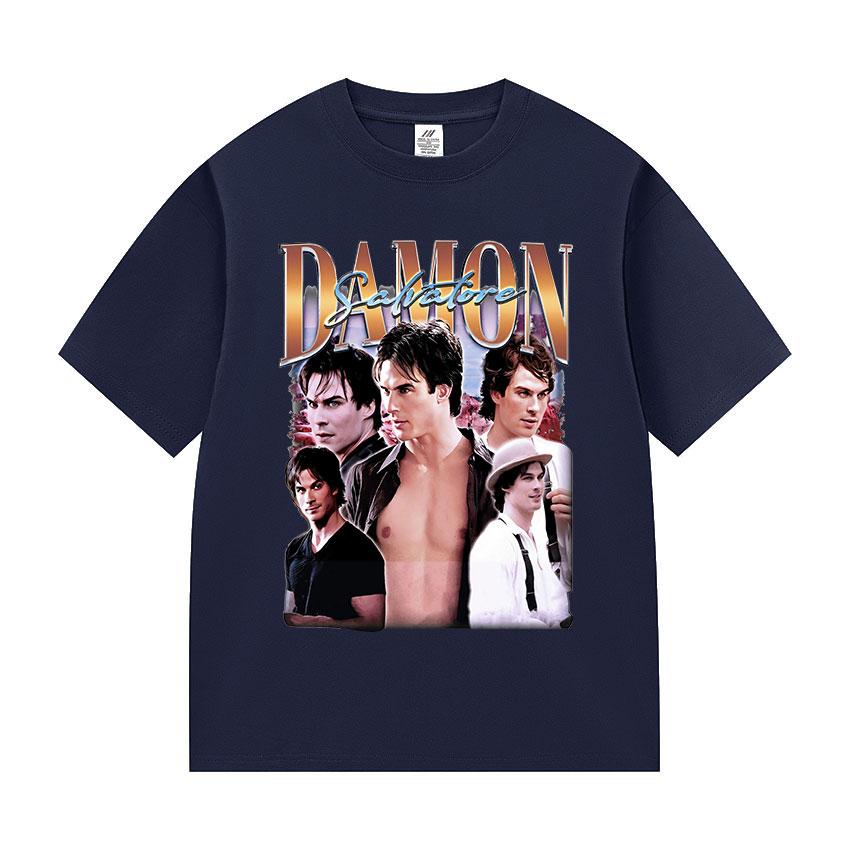 90s Retro Damon Salvatore Graphic T Shirt Unisex Harajuku Fashion Cotton Short Sleeve T-shirts Y2k Men's Gothic Clothing T-Shirt