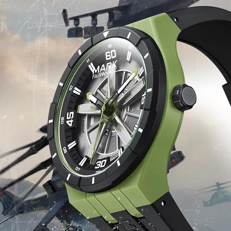 Mark Fairwhale New Fashion Rotating Propeller Dial Quartz Watches for Men Silicone Strap Luminous Waterproof Sports Mens Watches