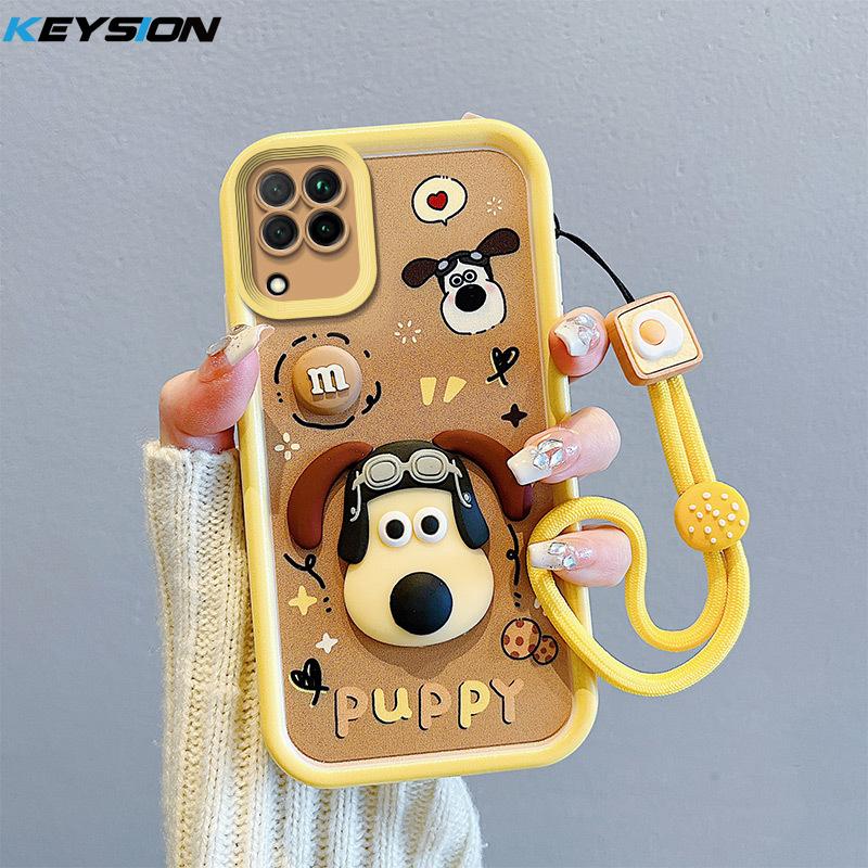 

Противоударный чехол KEYSION для Samsung A12 A22 4G со шнурком, силиконовый милый 3D-чехол для телефона с мультяшной куклой для Galaxy M32 M12 for Samsung A12