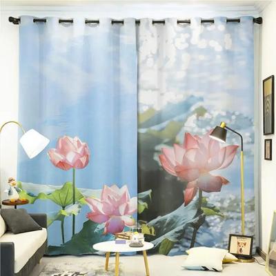 Chinesischer Lotus Boden-zu-Decke Hohe Schattierungsvorhang Schlafzimmer Wohnzimmer Dekoration Verdunkelungsvorhang Stoff Drapieren Lotus Stil
