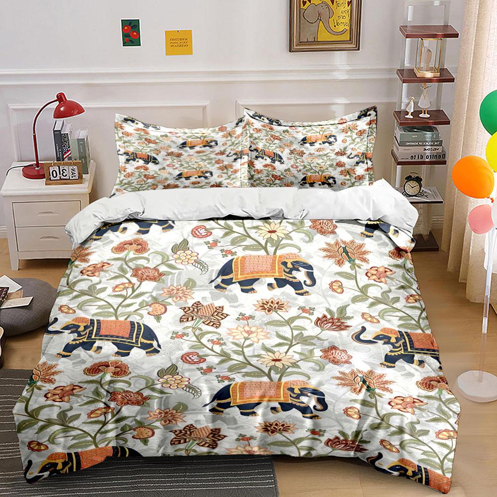 Elefanten und florale Motive. Bettwäsche-Sets Bettbezug-Sets Bettbezüge Kissenbezüge(1 * Bettbezug 2 * Kissenbezüge ohne Bettdecke)