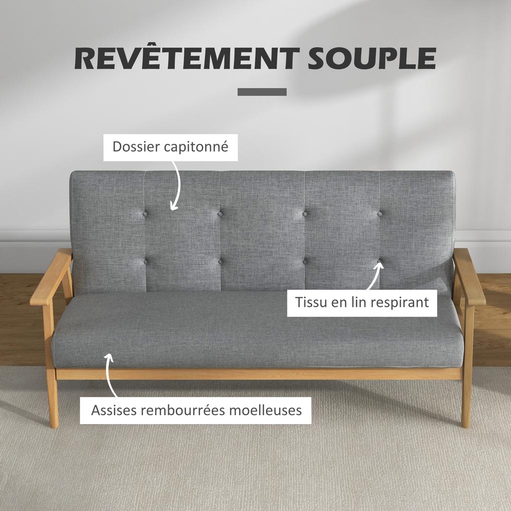Sofa, 3-Seater, 154.5 cm, Tufted Backrest, Padded Seat, Armrests, Grey