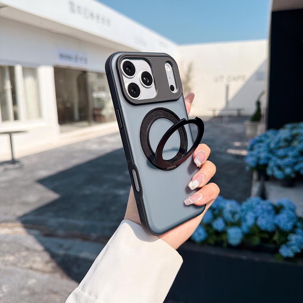 360° Rotating Ring Stand Magnetic Phone Case For iPhone 17 Pro Max Air 16 Plus Skin Feel Anti-Fingerprint TPU Plastic Cover