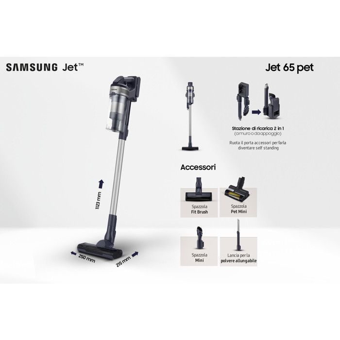 Samsung Aspirapolvere Senza Filo Jet 65 Pet VS15A60AGR5 Nero/Argento 150W 40min