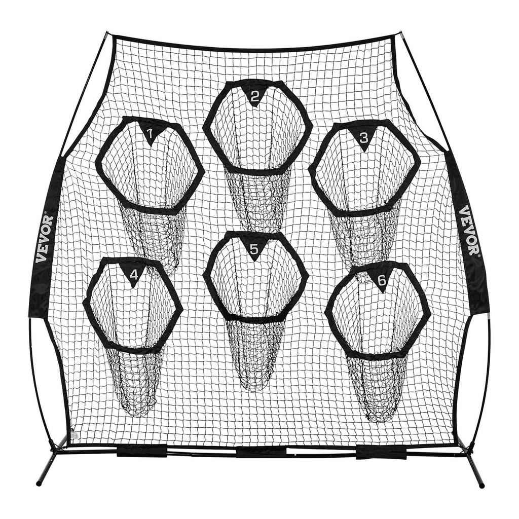 2438.4x2438.4mm Football Trainer Throwing Net, Training Throwing Target Practice Net with 6 Target Pockets, Knotless Net Includes Straps and Portable