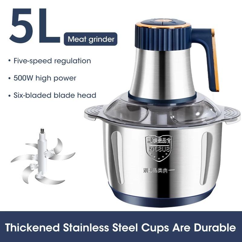 5L Electric Meat Mincer Household Large Capacity Mincing Machine Stainless Steel Meat Grinder Kitchen Chopper Food Processor