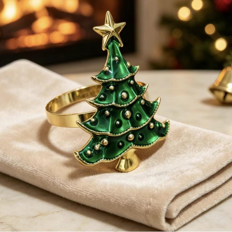 Christmas Napkin Rings 4Pcs Creative Xmas Tree Shape Dining Table Decor for Home Kitchen New Year Holiday Gathering