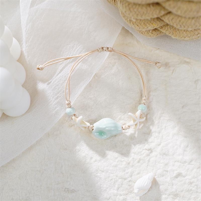 Bohemian Conch Starfish Shells Ceramics Beaded Bracelets for Women Girls Shell Beaded Beach Bangles Jewelry Gift Adjustable