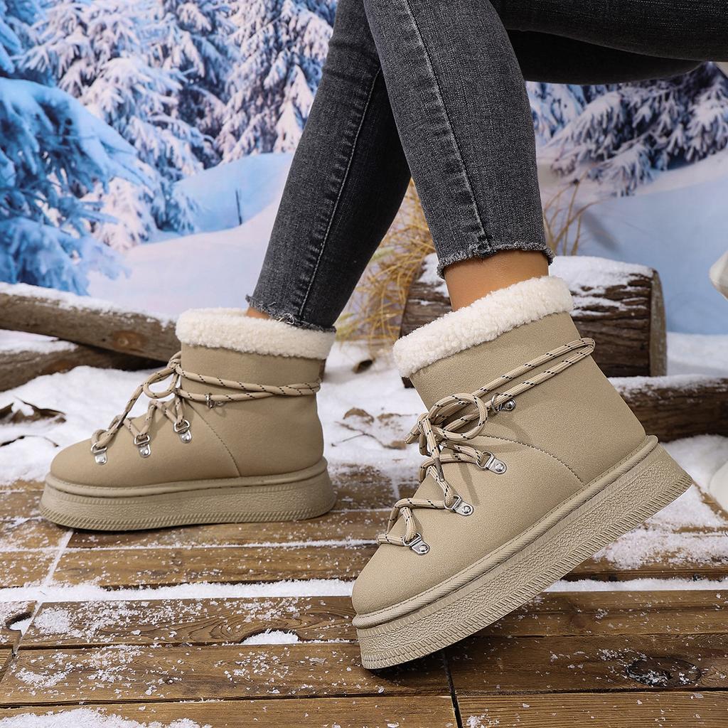 Fashion In the autumn and winter of 2025, you can wear slimming fleece warm cotton shoes and snow boots with lace-up metal decorations