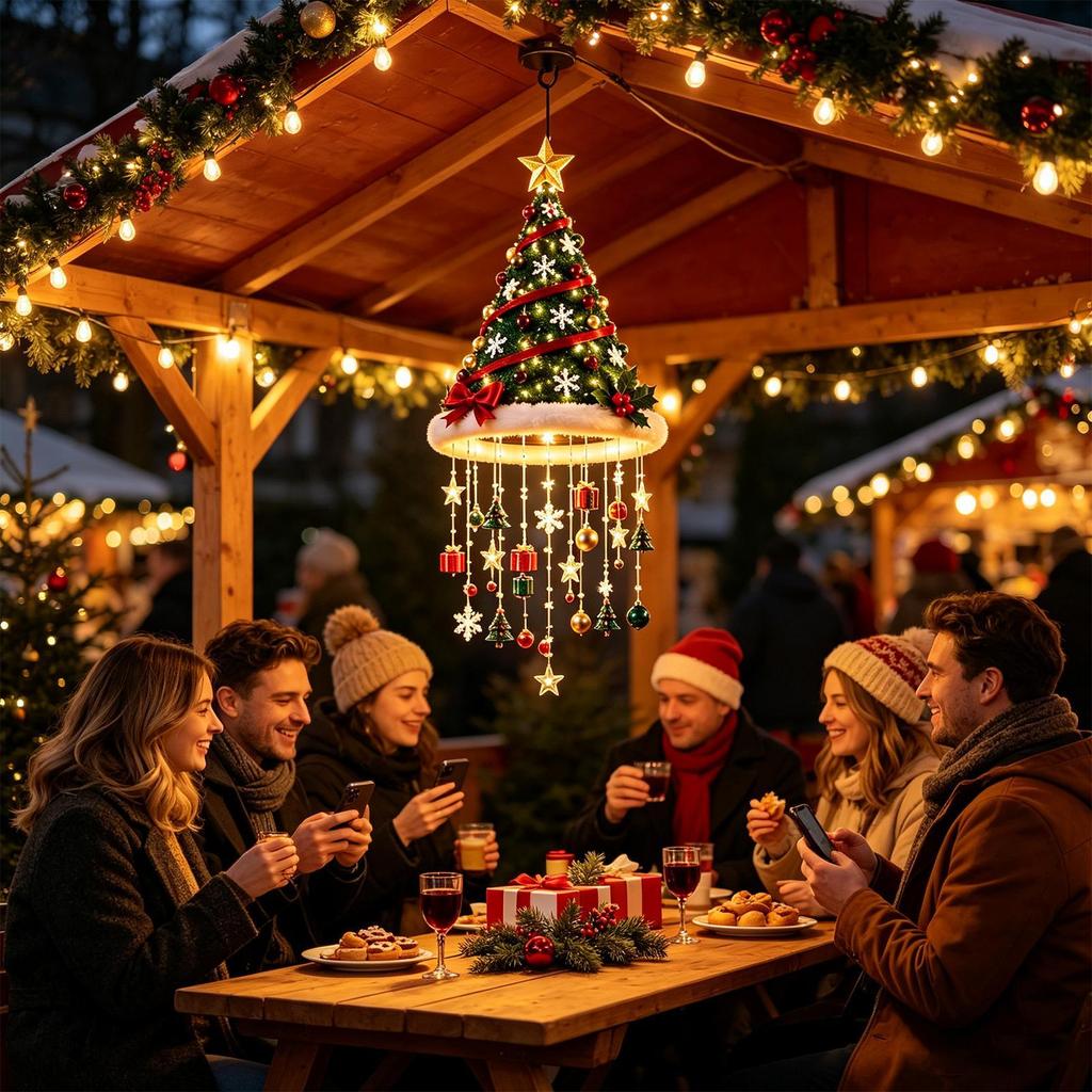 Christmas Indoor Lights LED Warm Glow Funny Festive Santa Hat Farmhouse Chandelier Decorative Lights For Dining Room courtyard