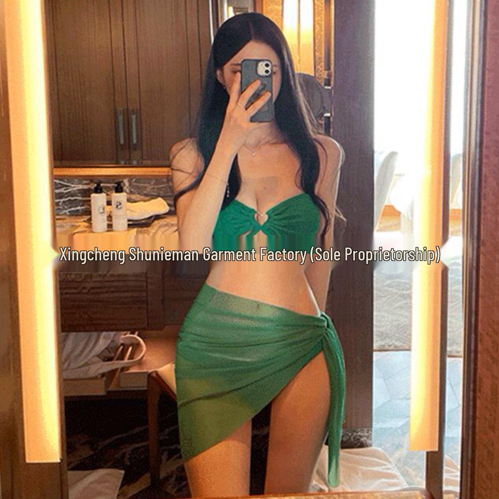 

Korean-Style Sexy Split Bikini Three-Piece Swimsuit Set for Women Medium зелёный