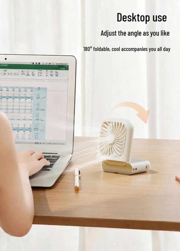 Portable Neck-Hanging USB Fan with Foldable Stand and Makeup Mirror