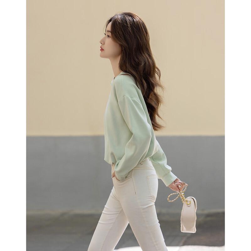 Demanana Women's Korean Style Off-Shoulder Rhinestone Sweatshirt