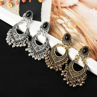 Mode Quasten Antike Ohrringe Vintage Ohrringe Boho Perlen Damen Schwarze Strass Ohrringe Schmuck Geschenke