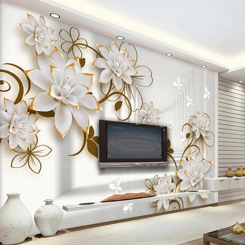 3d Spatial Extension Wall Mural Jewelry Flower Butterfly Wall Paper Living Room Home Decor Wallpaper