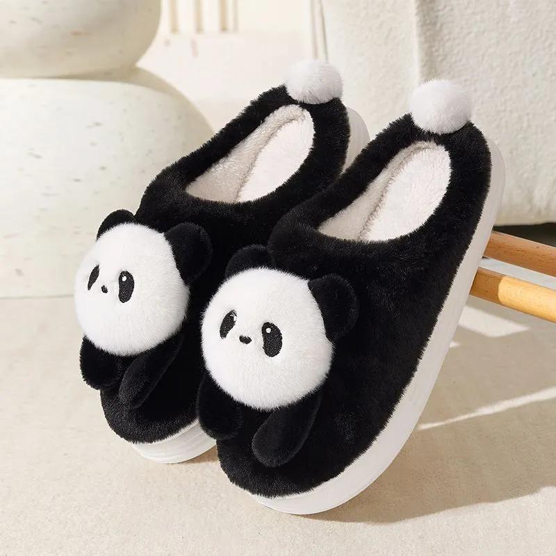 WTEMPO Unisex Niedliche Cartoon Panda Baumwollpantoffeln Rutschfest Warm Plüsch Indoor Zuhause Baumwollmischung Weiche Geschlossene Zehen Schuhe