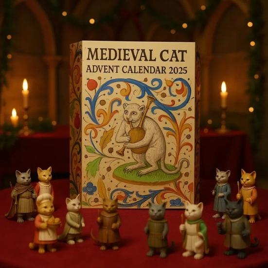 Medieval Cat Advent Calendar 24-Day Countdown Seasonal Advent Calendar Christmas-themed Decoration Kid Room Decor