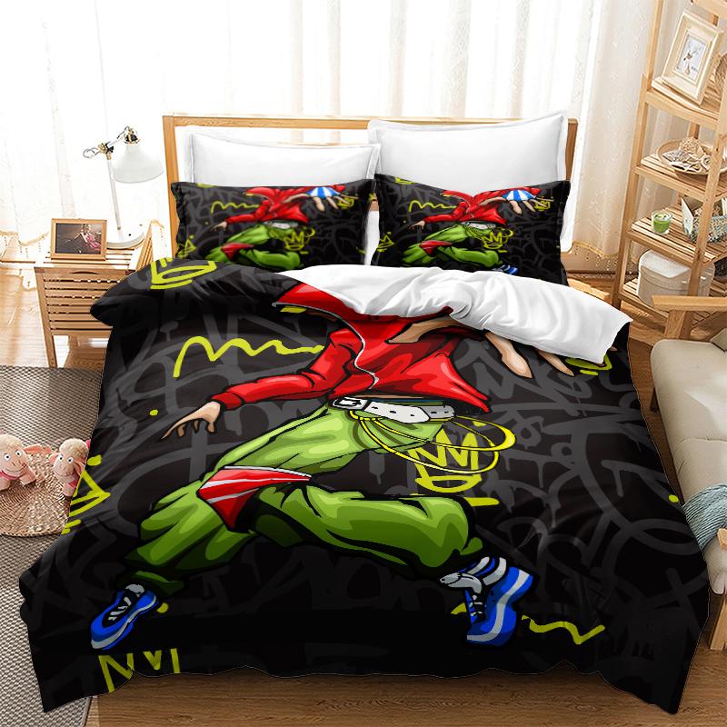 Home Bedding Dynamic Hip-hop Quilt Cover Queen King Full-size Twin Bed Boy Hip-hop Printing Adult Children's Quilt Cover and Pillow Cover Bedding