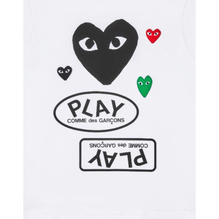 CDG Play T Shirts Men's White Crew Neck Moderate Straight Fit AZ-T286-051-1
